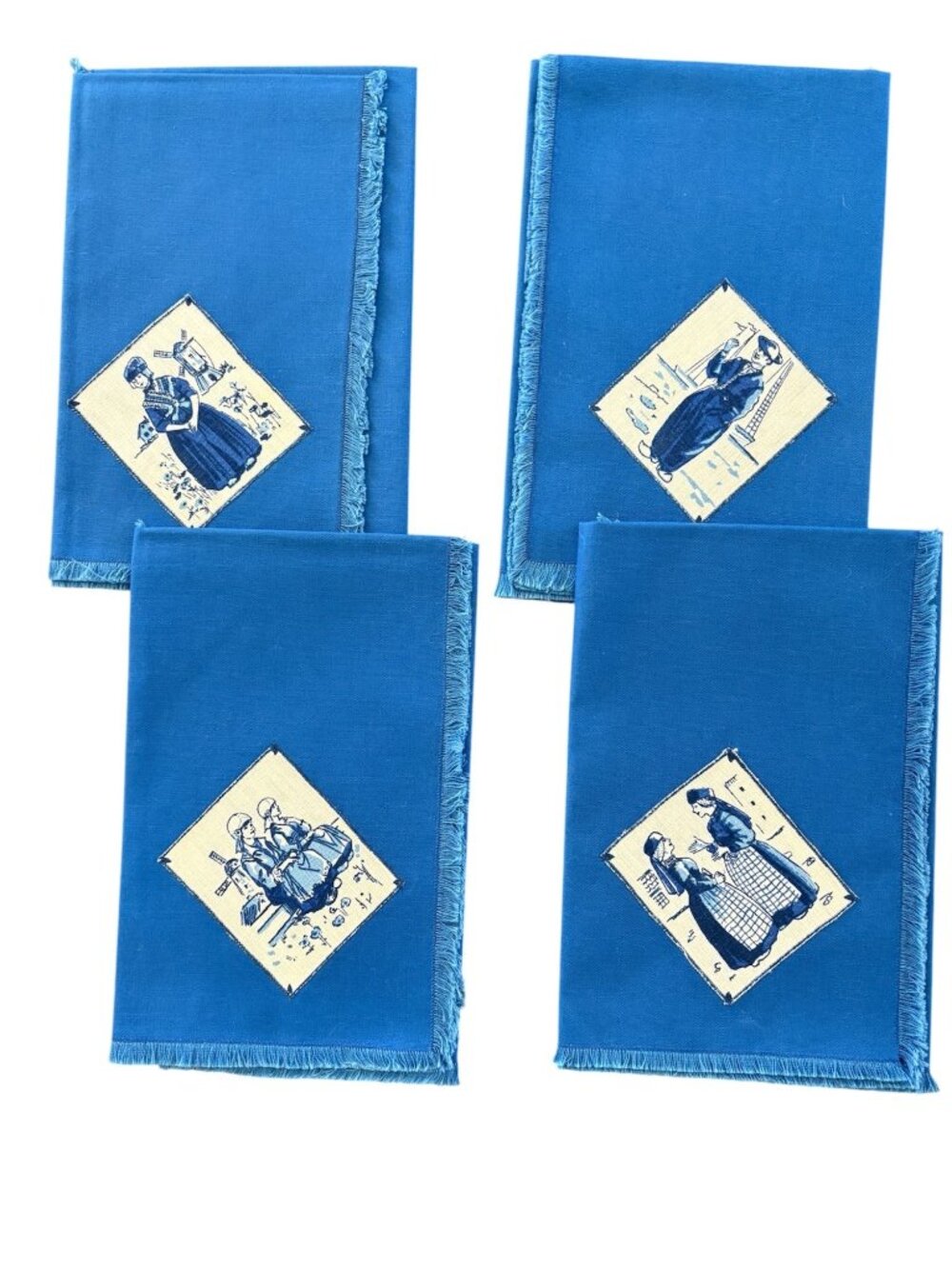Dutch Blue Cloth Pastoral Cottage Core Set Of Four Cloth Napkins 22"